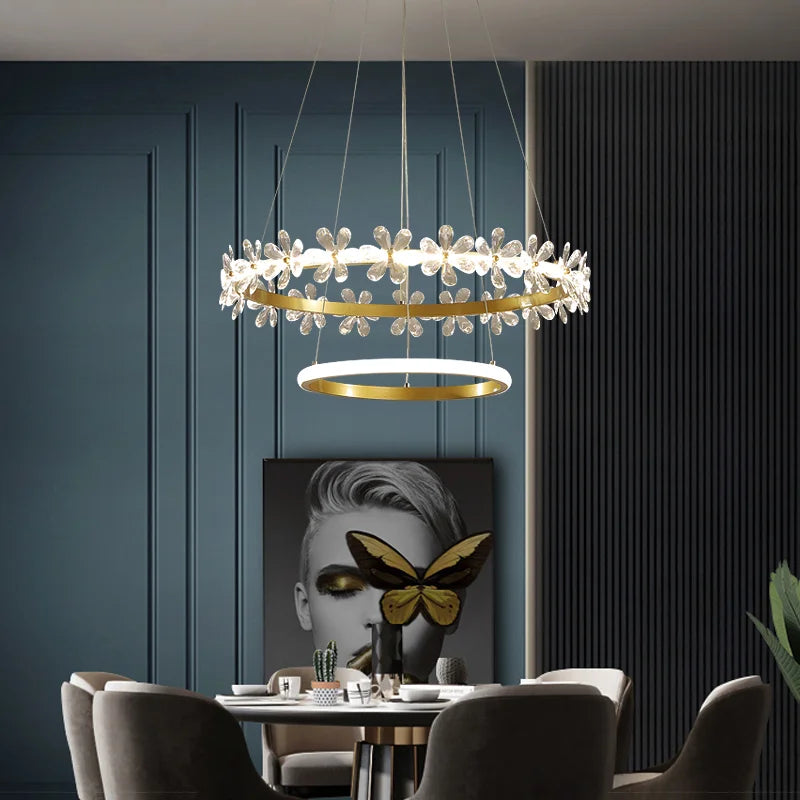 Lámpara colgante de araña con anillo de cristal dorado Decorbites™ , diseño moderno de lujo para la decoración del hogar