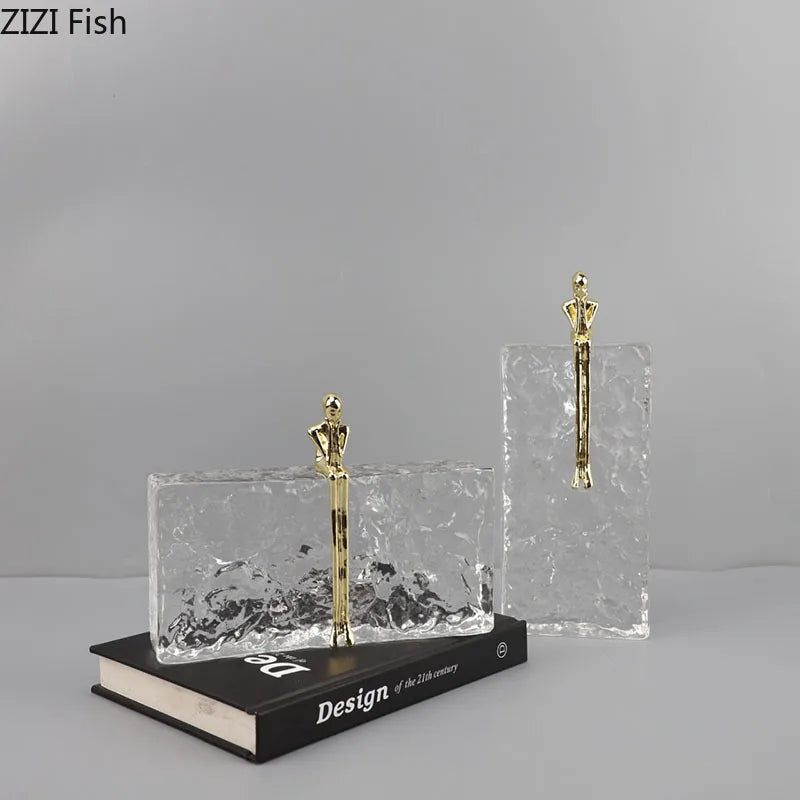 DecorBites™ Golden Thinker Ice Crystal Sculpture: Abstract Figure on Crystal Base