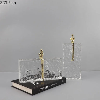 DecorBites™ Golden Thinker Ice Crystal Sculpture: Abstract Figure on Crystal Base