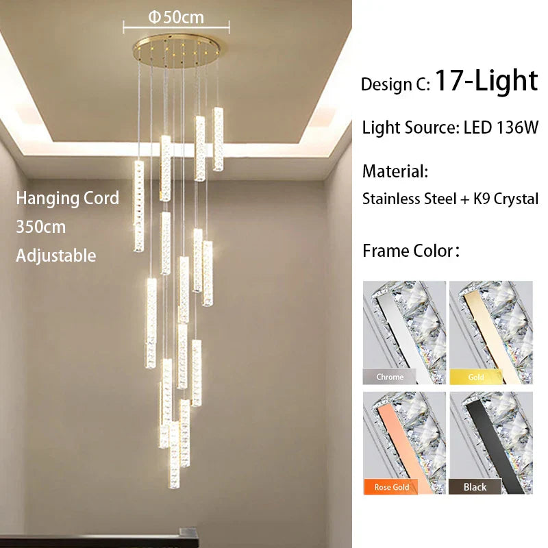 DecorBites™ Large Crystal Luxury Chandelier for Living Room Dining Hall Stair Suspension
