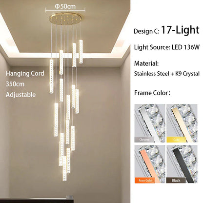 DecorBites™ Large Crystal Luxury Chandelier for Living Room Dining Hall Stair Suspension