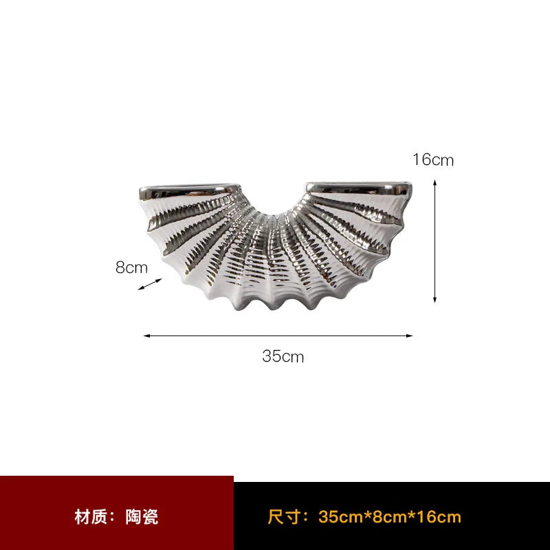 DecorBites™ Golden Shell Ceramic Vase | Geometric Design | Living Room Decoration