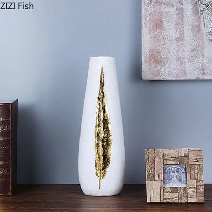 DecorBites™ Gold Feather Vase & Artificial Flowers Set - Modern Home Decor