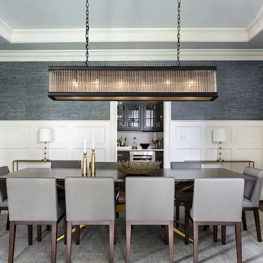 DecorBites™ Black Crystal Glass Rectangle Chandeliers for Dining Room - Luxury Retro Hanglamp