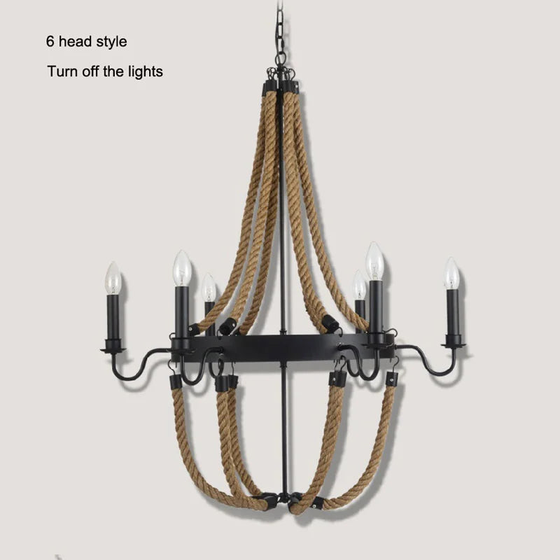 DecorBites™ Hemp Rope Ceiling Chandelier Vintage Pendant Lamp for Dining Room & Living Room