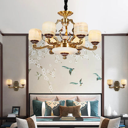 DecorBites™ Jade Zinc Alloy Chandelier for Living Room, Restaurant, Hall - Elegant Chinese Design
