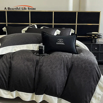 Decobites Luxury Black Jacquard Cotton Bedding Set with Silky Soft Texture