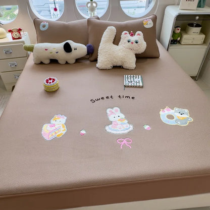 DecorBites™ Cartoon Embroidered Fitted Sheet for Single Bed - All-Season Comfort