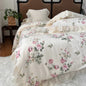 Decobites Vintage French Rose Flowers Double Layer Lace Ruffles Bedding Set