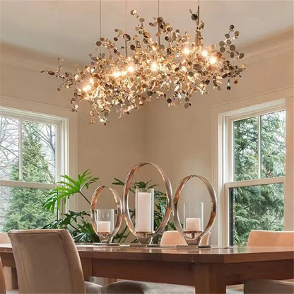 DecorBites™ Leaf Chrome Ceiling Chandelier for Living Room, Bar, or Balcony Lighting