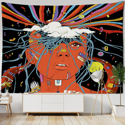 ديكور بايتس™ - نسيج نسائي كاواي، رسم توضيحي لفتاة أنمي، فن جمالي، ديكور سكن جامعي هيبي