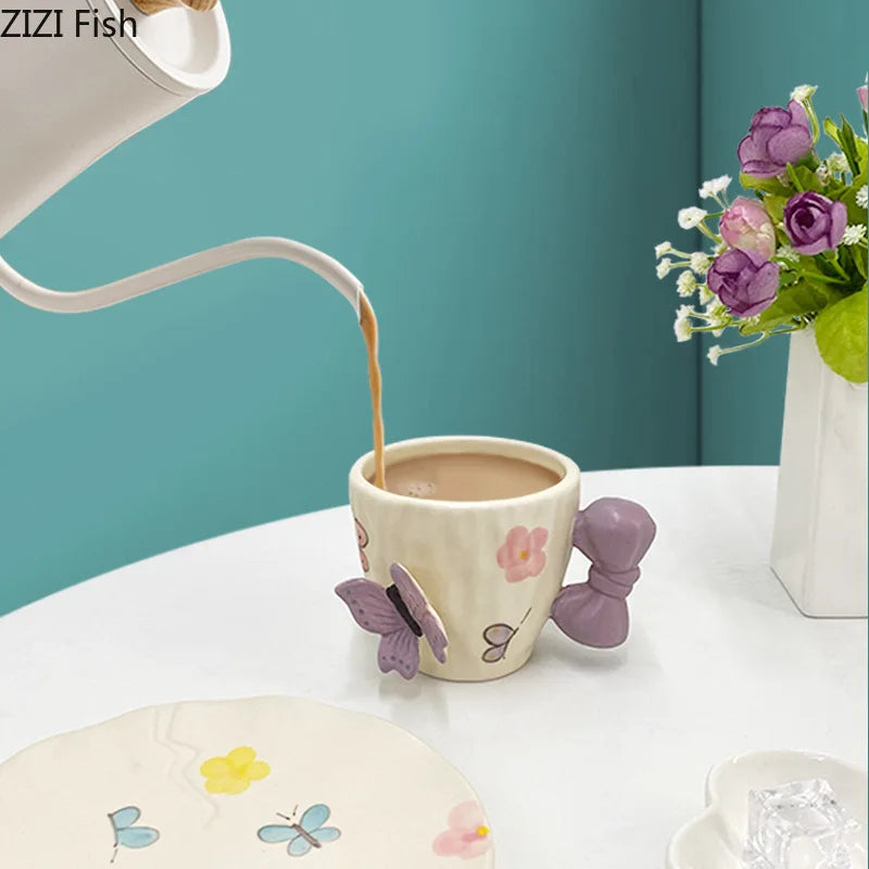 DecorBites™ Bowknot Ceramic Cup & Saucer Set for Dining Table and Coffee - Tea & Juice Mug