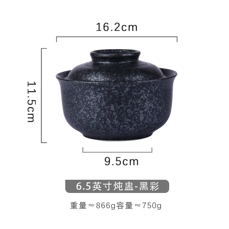 DecorBites™ Japanese Style Ramen Bowl with Lid | Ceramic Noodle Bowl for Soup, Rice, Porridge