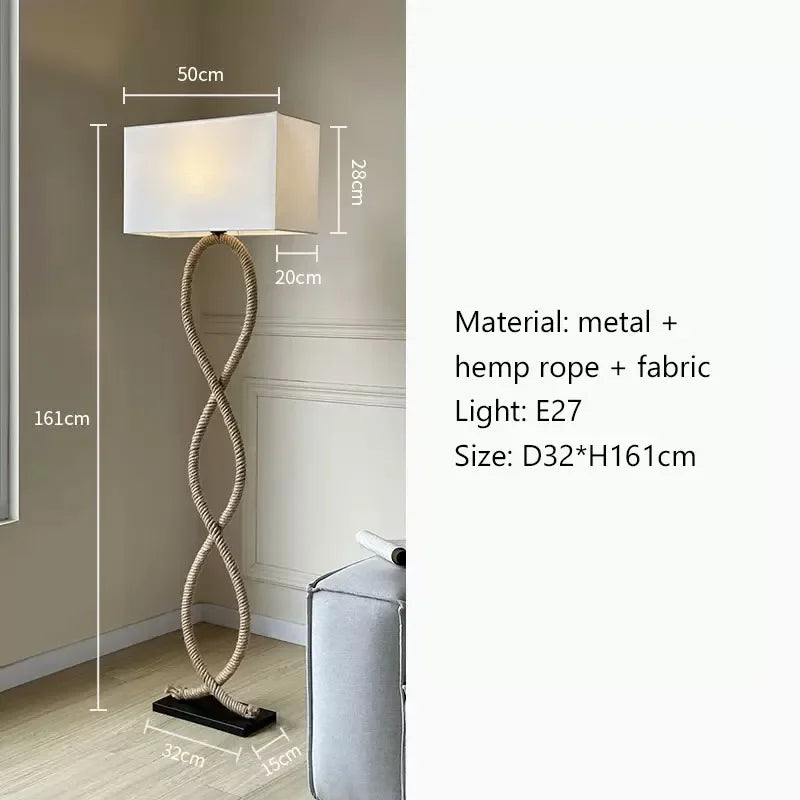 DecorBites™ Hemp Rope Fabric Shade LED Floor Lamp for Home Decor