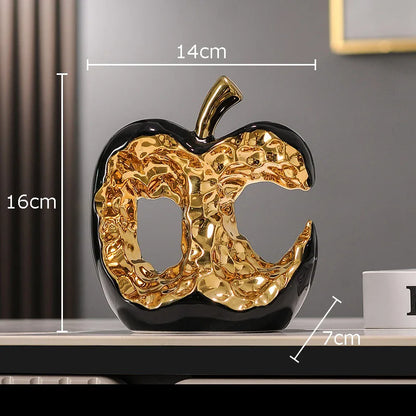 DecorBites™ Ceramic Apple Sculpture Desk Decoration - Gold-plated Hollow Out Craft, Room Aesthetic Ornament