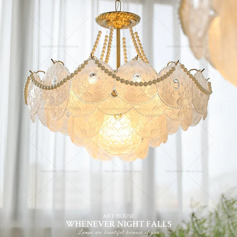 DecorBites™ Crystal Chandelier: Modern Chic Pearl Light for Elegant Home Decor