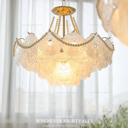 DecorBites™ Crystal Chandelier: Modern Chic Pearl Light for Elegant Home Decor