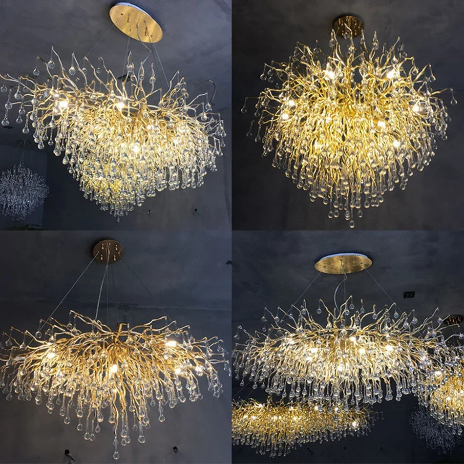 DecorBites™ Golden Branch Crystal Chandelier for Modern Luxury Living Room & Hotel Lobby Decor