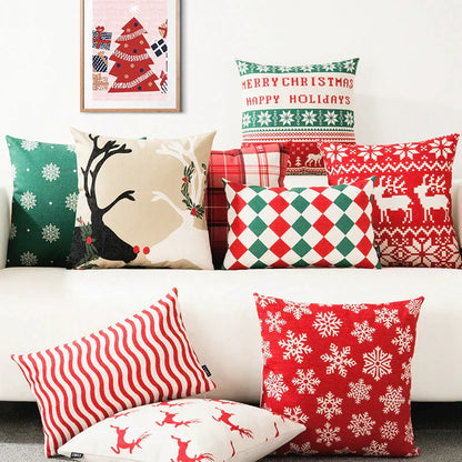 DecorBites™ Christmas Cotton Linen Pillowcases - Decorative Sofa Cushion Cover in Various Sizes