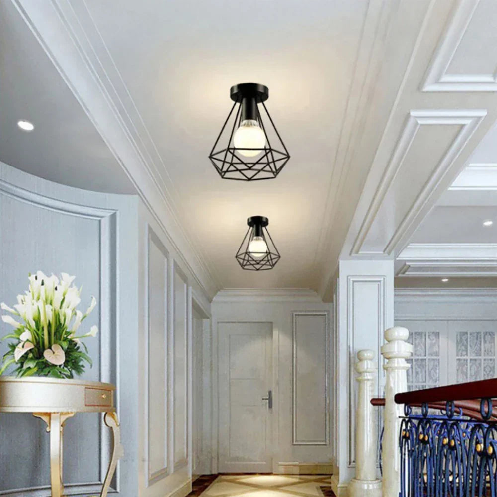 DecorBites™ Industrial Black Iron Cage Ceiling Light Flush Mount