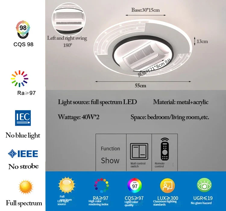 DecorBites™ LED Bladeless Ceiling Fan Dimmable Remote Modern Indoor Lightingusc