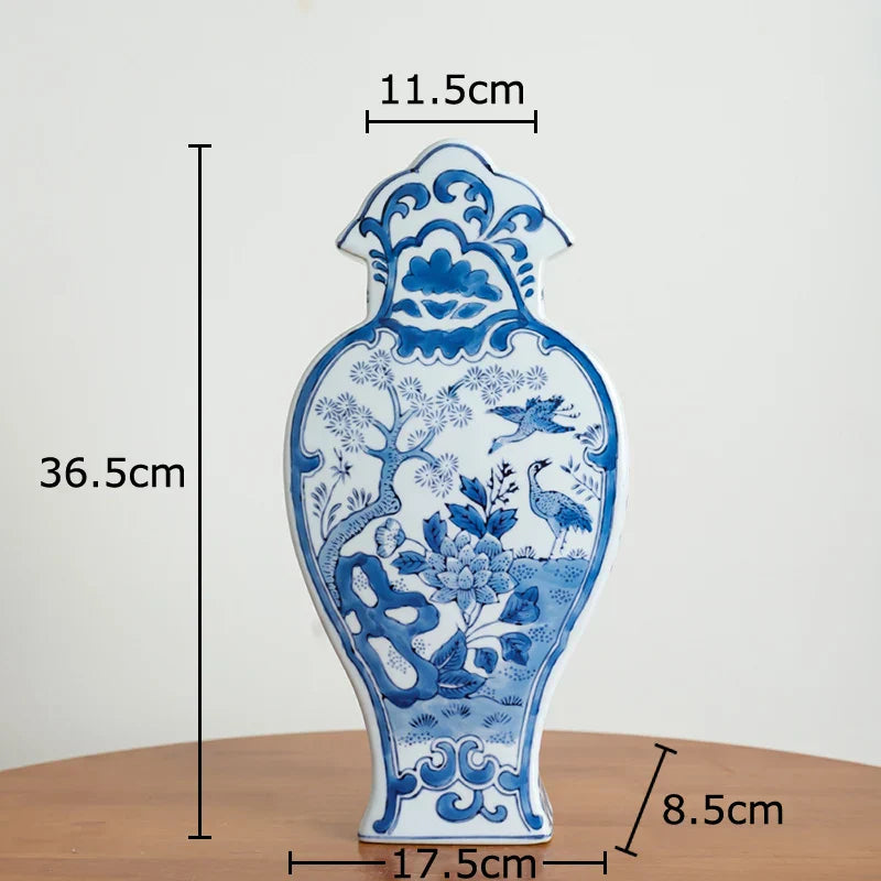 DecorBites™ Blue & White Porcelain Vase Pot for Stylish Room Aesthetic Decor & Flowers