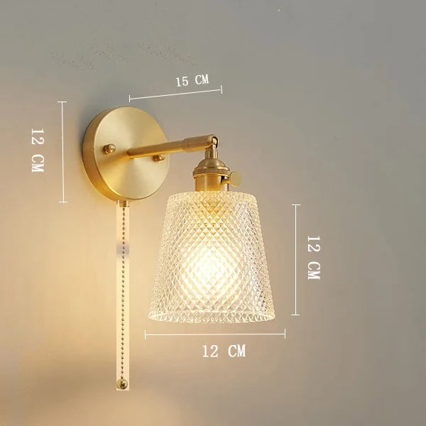 DecorBites™ Clear Glass LED Wall Light Copper Pull Chain Switch Modern Wandlamp