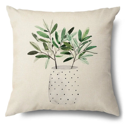 Funda de cojín decorativa DecorBites™ con diseño de hojas verdes - Funda de cojín para sofá de estilo sencillo en algodón y lino