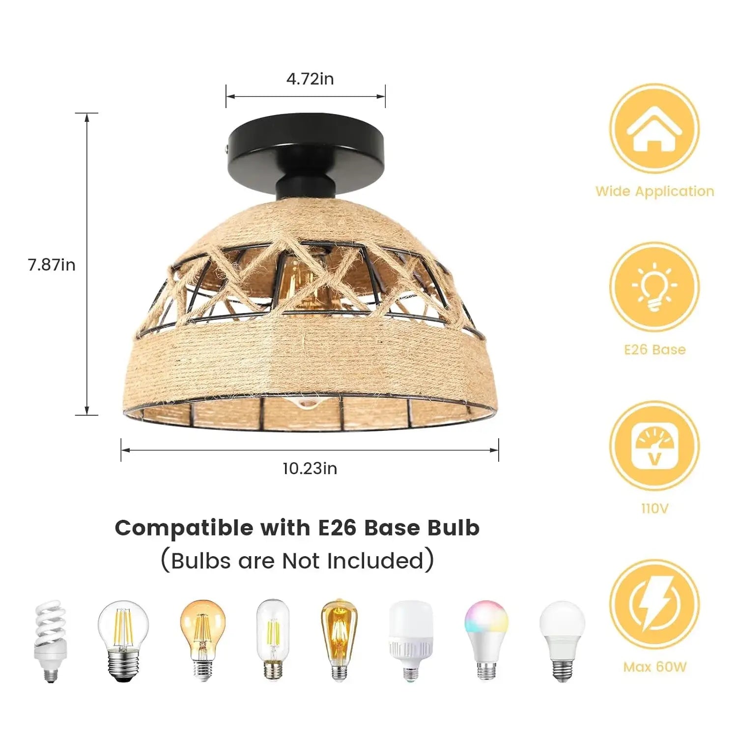 DecorBites™ Hemp Rope Ceiling Light for Home Decor