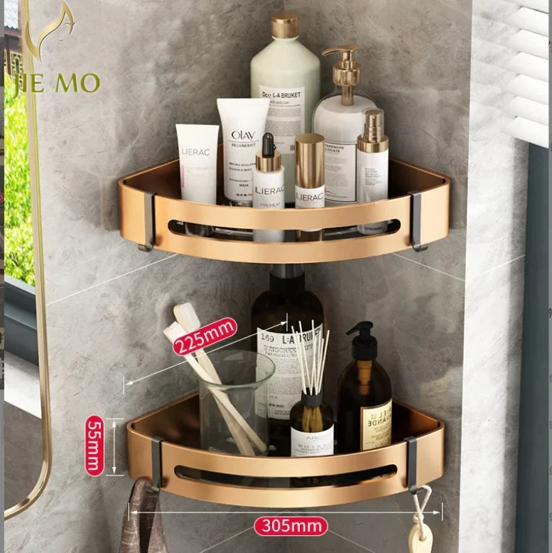 Estante de Esquina para Baño Decorbites™ Gold: Perchero de Almacenamiento Triangular Montado en la Pared para Artículos de Aseo