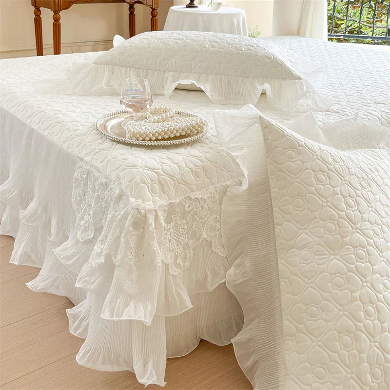 Decobites Lace Ruffles Quilted Cooling Bed Skirt Set