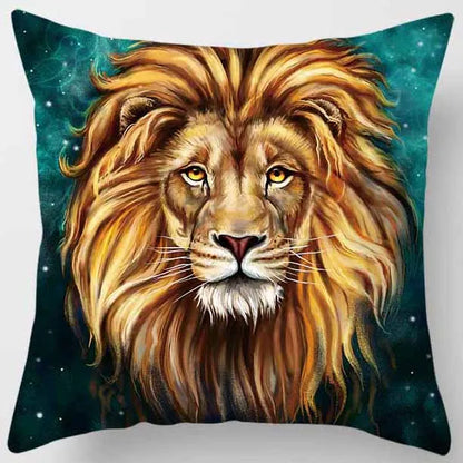 Funda de almohada DecorBites™ con diseño de tigre y león del mundo animal para una decoración adorable en el sofá o la sala de estar.