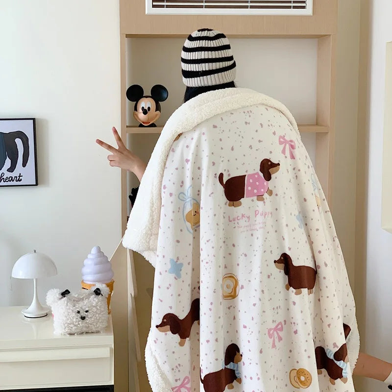 DecorBites™ Lamb Nap Cartoon Coral Velvet Blanket: Super Soft, Thick, and Cute for Winter