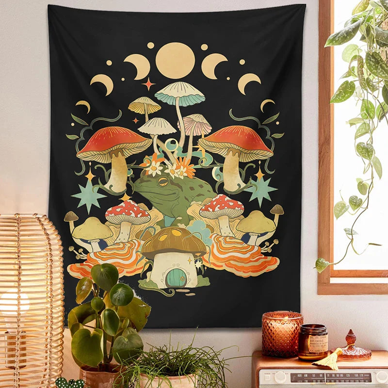 Mystic Moon Phase Tapestry Wall Hanging for Goblincore Aesthetic Bedroom by Decobites