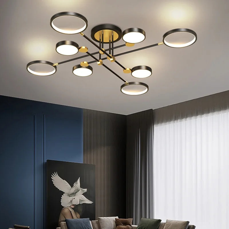 Lámpara de Techo LED con Marco Dorado Decorbites™ y Control Remoto Regulable para Sala de Estar, Comedor, Dormitorio