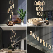 Chandelier LED Gold Decorbites™ para sala de estar, comedor, escalera, pasillo, luminaria colgante moderna de aleación + acrílico