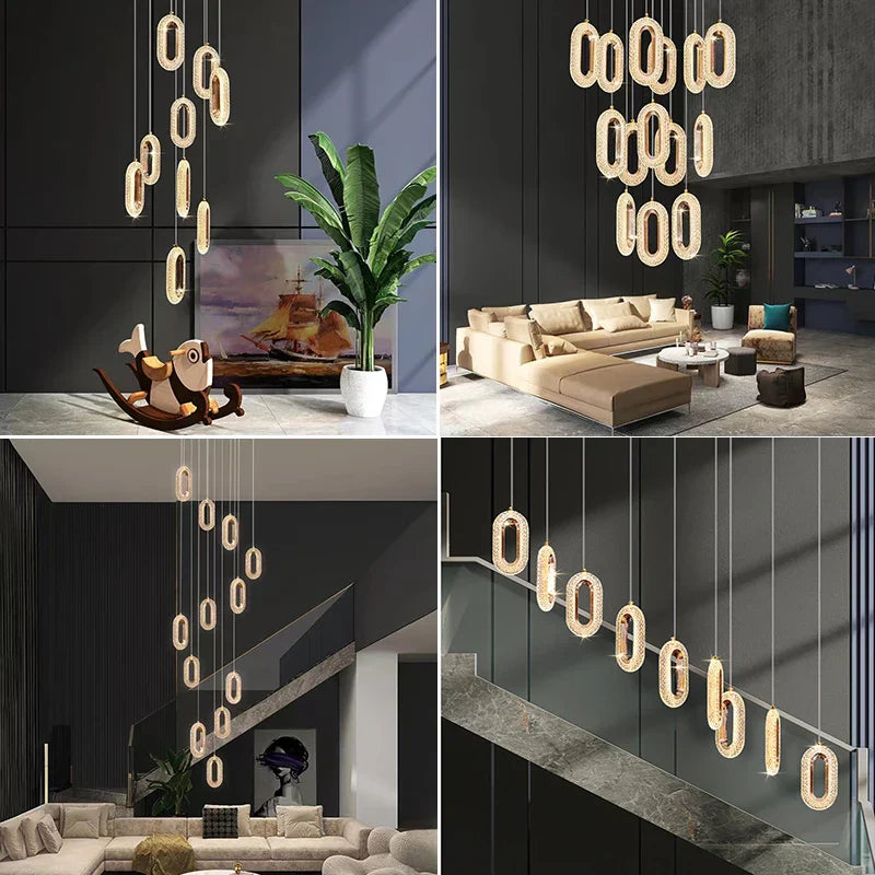Decorbites™ Gold LED Kronleuchter für Wohnzimmer, Esszimmer, Treppenhaus und Flur, moderner Hängeleuchter aus Legierung und Acryl