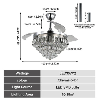 DecorBites™ Crystal Ceiling Fan with LED Light and Remote Control