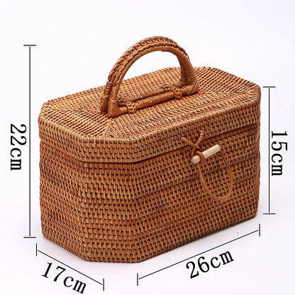 DecorBites™ Handwoven Rattan Storage Box Tea Food Container Organizer