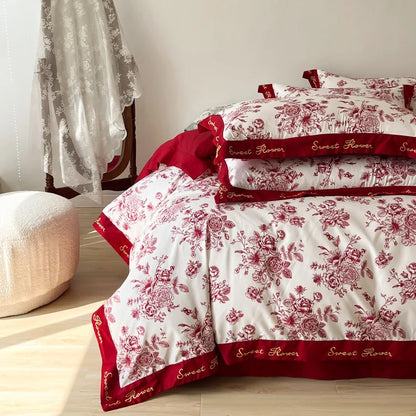 DecorBites™ Cotton Wide Edge Bedding Sets with Embroidered Comforter Kit for Four Seasons