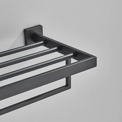 مجموعة إكسسوارات الحمام السوداء من DecorBites™: خطاف رداء، سكة مناشف، رف، حامل مناديل