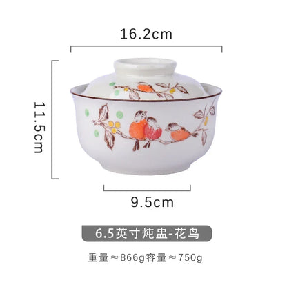 DecorBites™ Japanese Style Ramen Bowl with Lid | Ceramic Noodle Bowl for Soup, Rice, Porridge