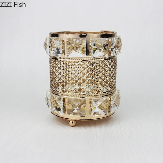 DecorBites™ Gold Plated Hollow Glass Jar: Elegant Makeup Brush & Pen Holder