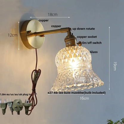 DecorBites™ Amber Flower Glass Wall Light Fixture with Pull Chain Switch