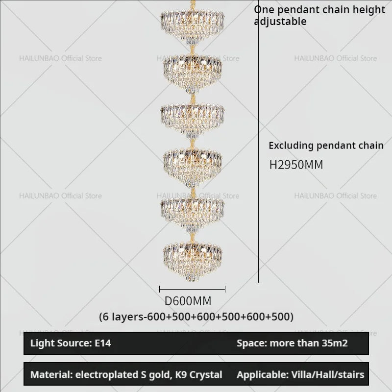 DecorBites™ Crystal Duplex Chandelier: New Light Luxury Post-Modern Hall Lighting for High Living Room