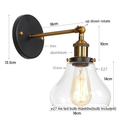 DecorBites™ Gold LED Wall Sconces Iron Loft Retro Home Bedroom Lamp