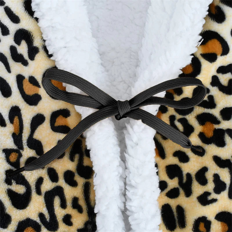 Decobites Leopard Print Warm Wearable Lap Blanket - Soft Flannel Shawl Blanket