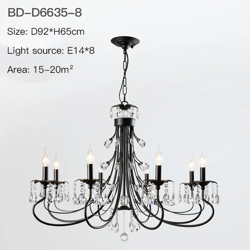 DecorBites™ Crystal Chandelier: Modern Black E14 Candle Pendent Lamp for Living Room