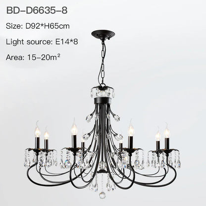 DecorBites™ Crystal Chandelier: Modern Black E14 Candle Pendent Lamp for Living Room