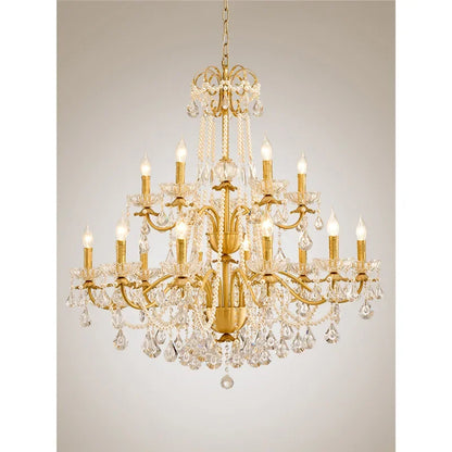 DecorBites™ Gold Brass Crystal Chandelier for Living Dining Bedroom, Retro Candle Lights Pendant Lamps